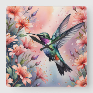 Cuadrado reloj de colibrí floral