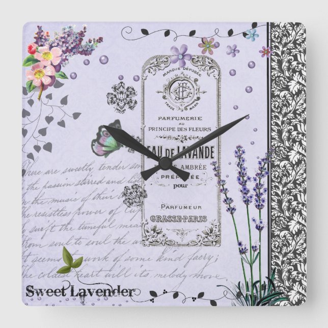 Cuadrado Reloj de collarín de lavanda de época (Anverso)