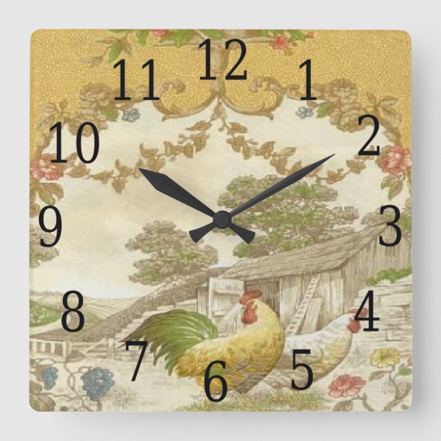 Cuadrado Reloj de coop de pollo de Hen (Anverso)