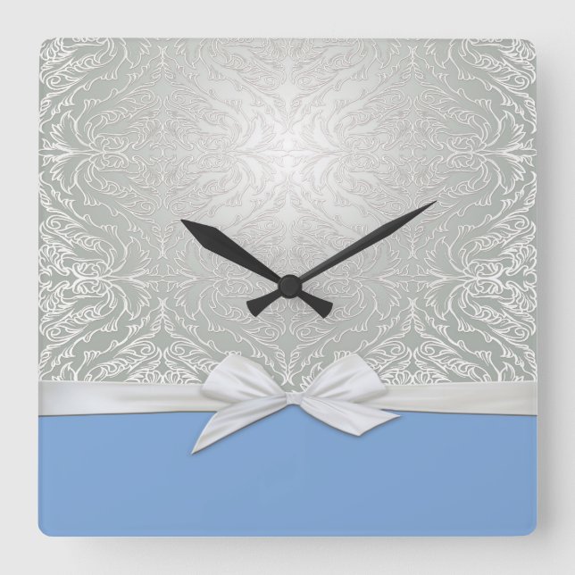 Cuadrado Reloj de Damasco Azul/Plata De Cinta De Lujo (Anverso)