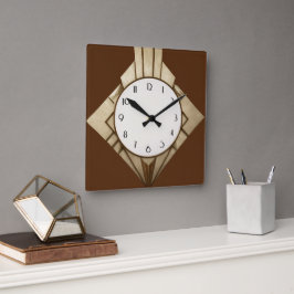 Cuadrado Reloj de diamante geométrico de arte marrón minima