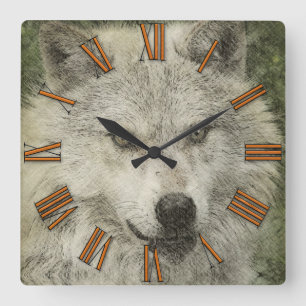 Cuadrado Reloj de dibujo del Ilustracion del lápiz de lobo 