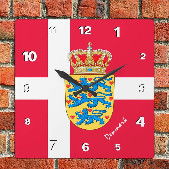 Cuadrado Reloj de Dinamarca, hogar patriótico, bandera dane (Subido por el creador)