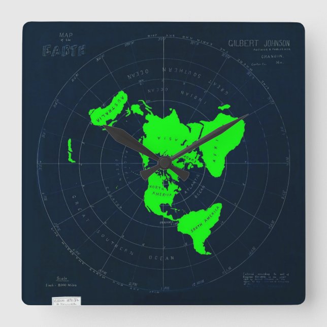 Cuadrado Reloj de disco de mapa plano de la Tierra (Anverso)