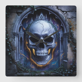 Cuadrado Reloj de diseño sinfónico de cráneo gótico