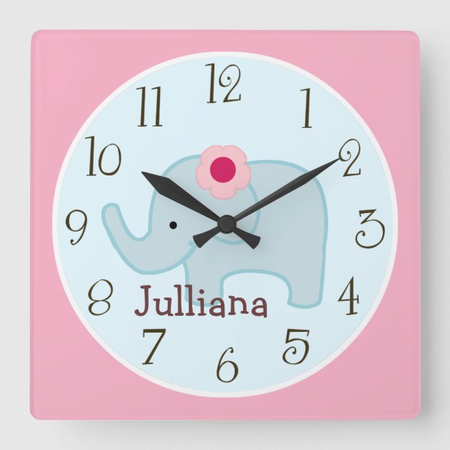 Cuadrado Reloj de elefante de la selva Lollipop personaliza (Anverso)