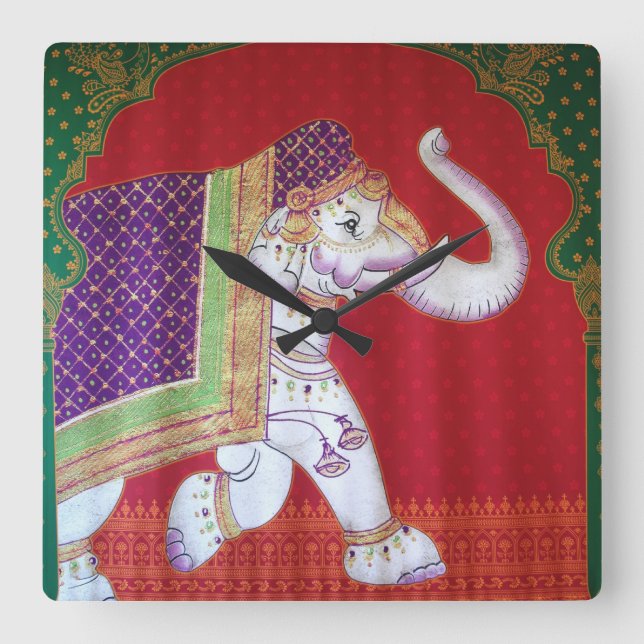 Cuadrado Reloj de elefantes indios (Anverso)