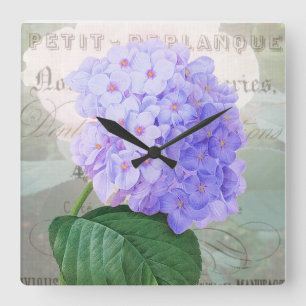 Cuadrado Reloj de énfasis francés Redoute Hydrangea Shabby