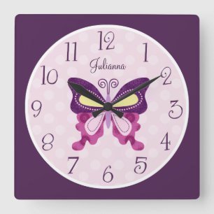 Cuadrado Reloj de enfermera de mariposa morada personalizad