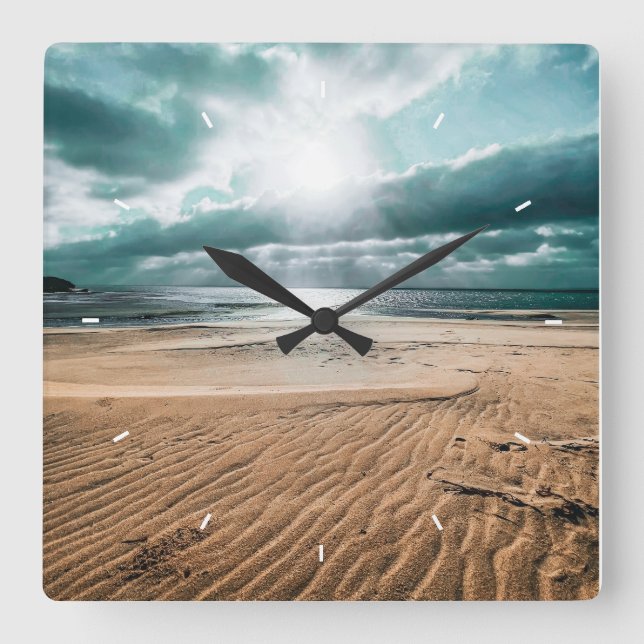 Cuadrado Reloj de escena de playa personalizado (Anverso)