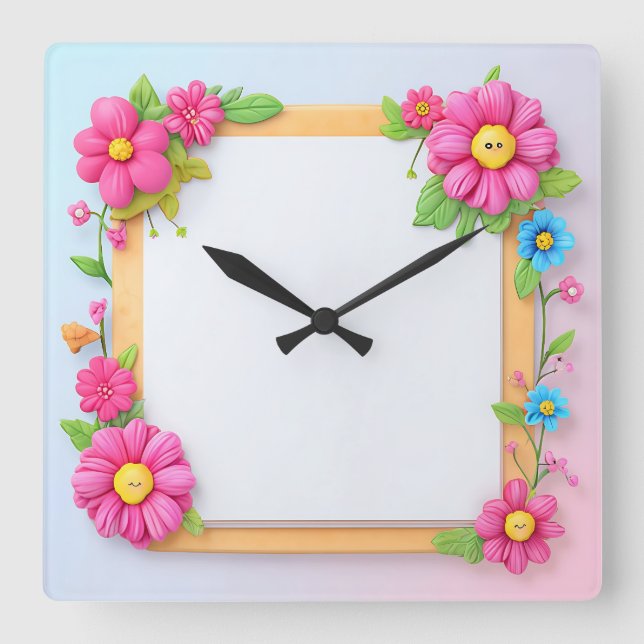Cuadrado reloj de flores adorable (Anverso)