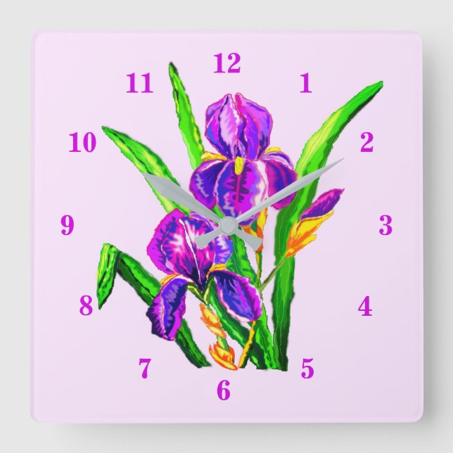 Cuadrado Reloj de flores de Iris (Anverso)