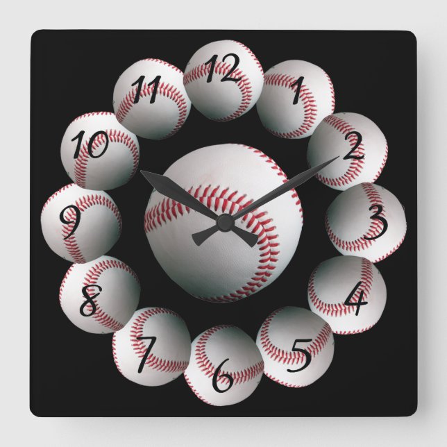 Cuadrado reloj de fondo de béisbol (Anverso)