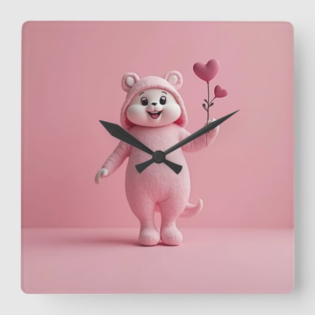 Cuadrado reloj de fondo rosa (Anverso)