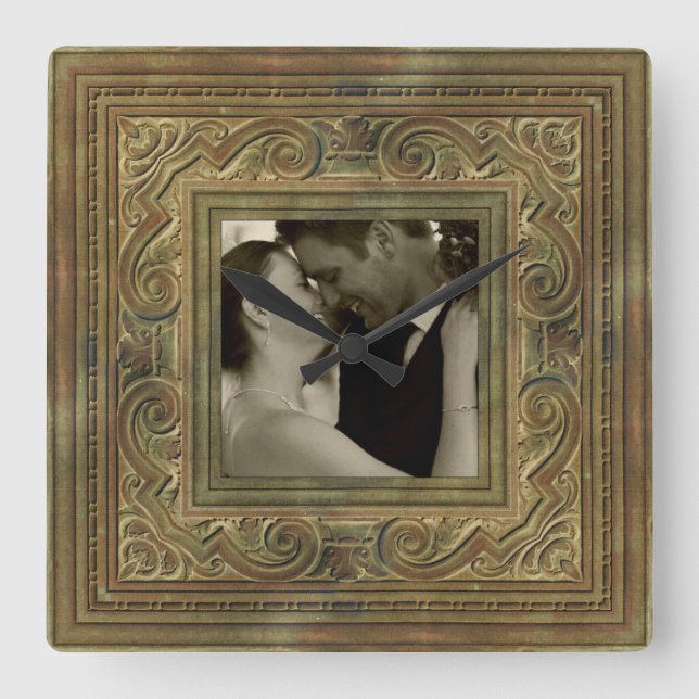 Cuadrado reloj de fotos de la memoria del boda (Anverso)