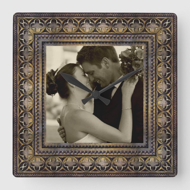 Cuadrado reloj de fotos de la memoria del boda (Anverso)