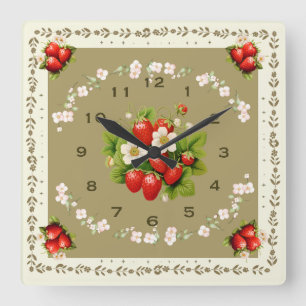 Cuadrado Reloj de fresa Reloj de fondo verde
