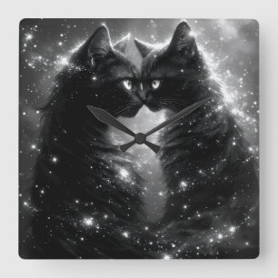 Cuadrado Reloj de gato caprichoso negro