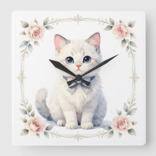 Cuadrado reloj de gato gatito lindo