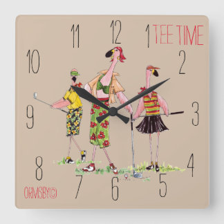 Cuadrado reloj de golf - tiempo de tee flamingo