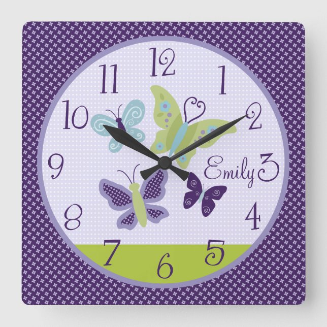 Cuadrado Reloj de guardería con mariposas hermosas personal (Anverso)