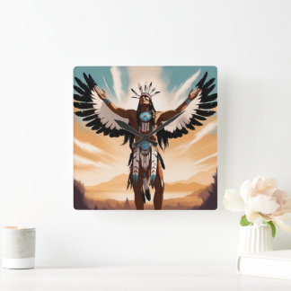 Cuadrado Reloj de guerrero nativo americano