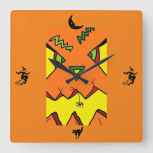 Cuadrado Reloj de halloween Jack-O-Lantern y Spider