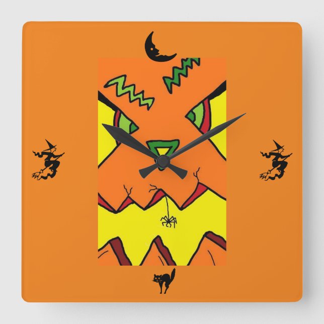 Cuadrado Reloj de halloween Jack-O-Lantern y Spider (Anverso)