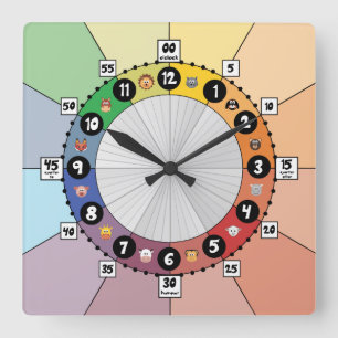 Cuadrado Reloj de horario escolar para niños (cuadrado)