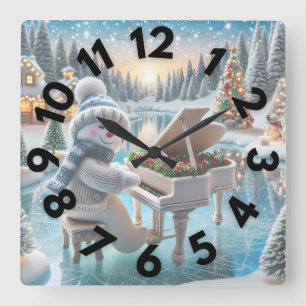 Cuadrado Reloj de invierno de pared de Snowman 10 "