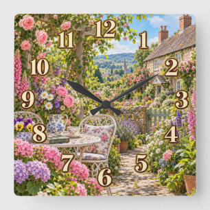 Cuadrado Reloj de jardín de cottage inglés campestre