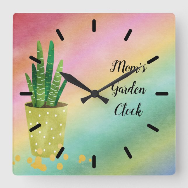Cuadrado Reloj de jardín de mamá con planta de poto (Anverso)