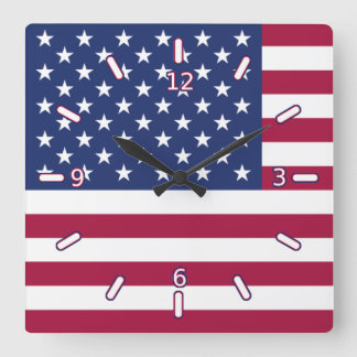 Cuadrado Reloj de la bandera estadounidense (con números)