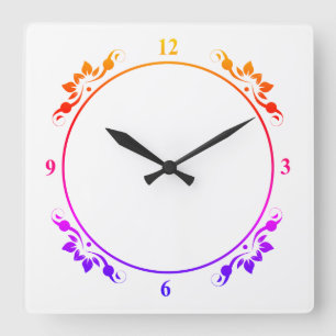 Cuadrado Reloj de la cara de reloj blanco y multicolor deco