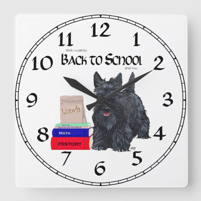 Cuadrado Reloj de la Escuela del Terrier Escocés (Anverso)