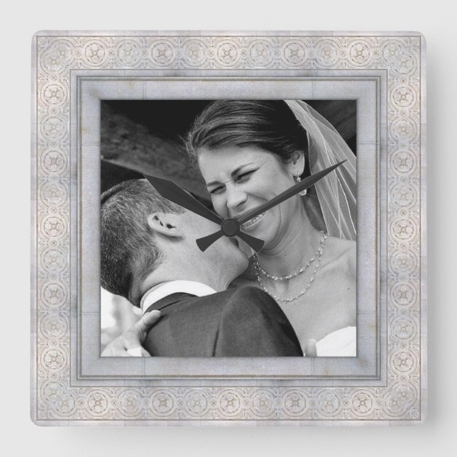 Cuadrado reloj de la foto de la memoria del boda (Anverso)