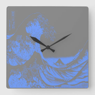 Cuadrado Reloj de la gran ola azul y gris