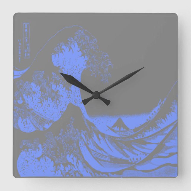 Cuadrado Reloj de la gran ola azul y gris (Anverso)