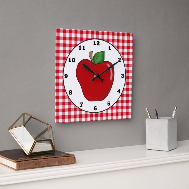 Cuadrado Reloj de la pared de fruta de manzana roja del paí (Oficina)