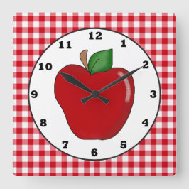 Cuadrado Reloj de la pared de fruta de manzana roja del paí