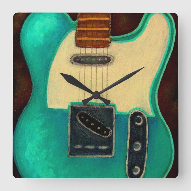 CUADRADO RELOJ DE LA PARED DE GUITARRA ELÉCTRICA VINTABLE (Anverso)