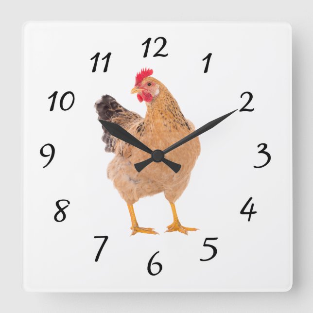 CUADRADO RELOJ DE LA PARED DE ROOSTER (Anverso)