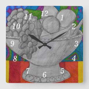 Cuadrado Reloj de la pared del bol de frutas festivo
