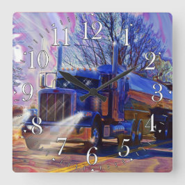 Cuadrado Reloj de la pared del camionero azul del petrolero