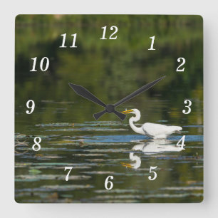 Cuadrado Reloj de la pared del festín de pescado de Egret