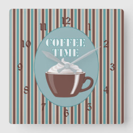 Cuadrado Reloj de la raya azul del tiempo del café