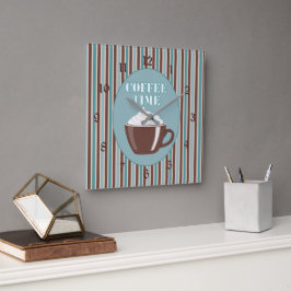 Cuadrado Reloj de la raya azul del tiempo del café