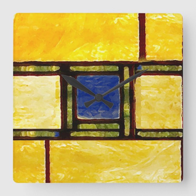 Cuadrado Reloj de la ventana de vidrio amarillo y azul (Anverso)
