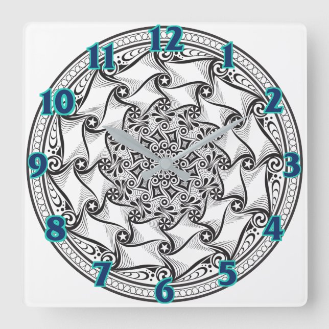 Cuadrado Reloj de la voluta de la mandala (Anverso)