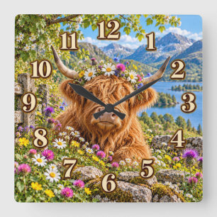 Cuadrado Reloj de lago de montaña de vaca de las Tierras Al